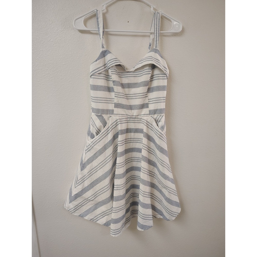 Striped Sleeveless Mini Dress in White and Light Blue